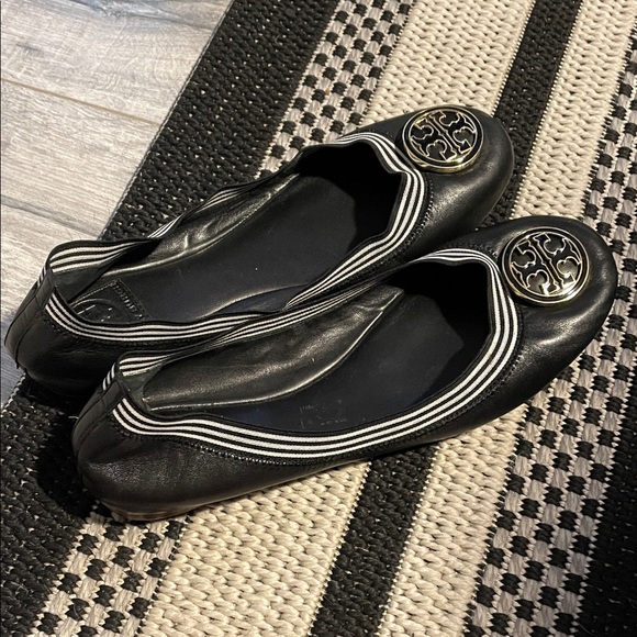 Black Leather Tory Burch Ballet Flats - Picture 1 of 7